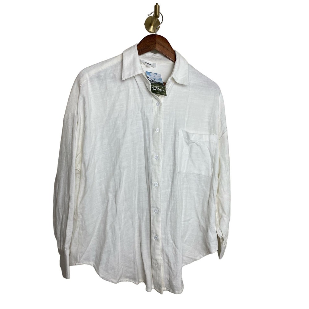 Hersy White Linen Blend Button Down Shirt Womens Medium New With $58‎ Tags